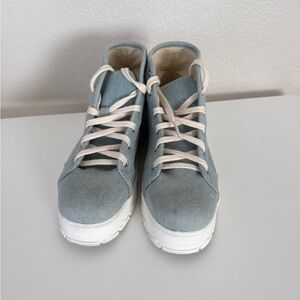 Zara Light Blue Canvas High-Top Sneakers with Cream Laces